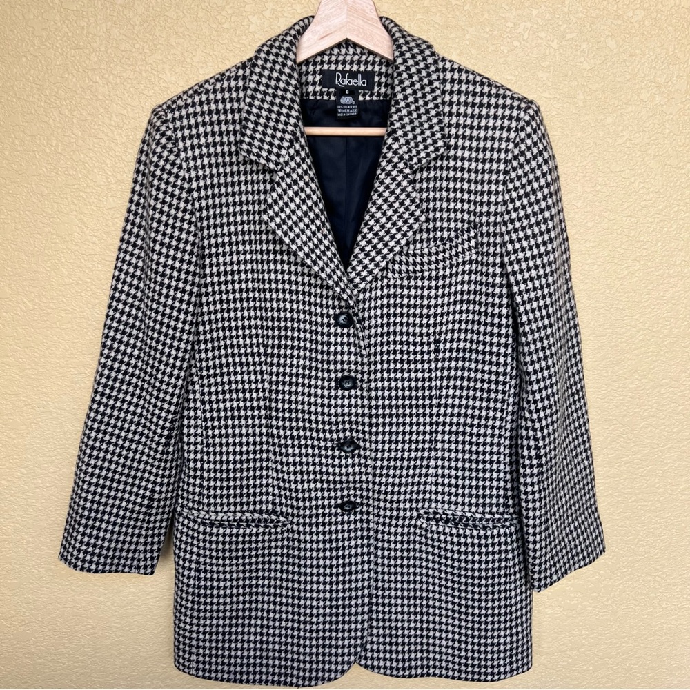 Rafaella Black and White Houndstooth 100% Pure New Wool Blazer Coat 6